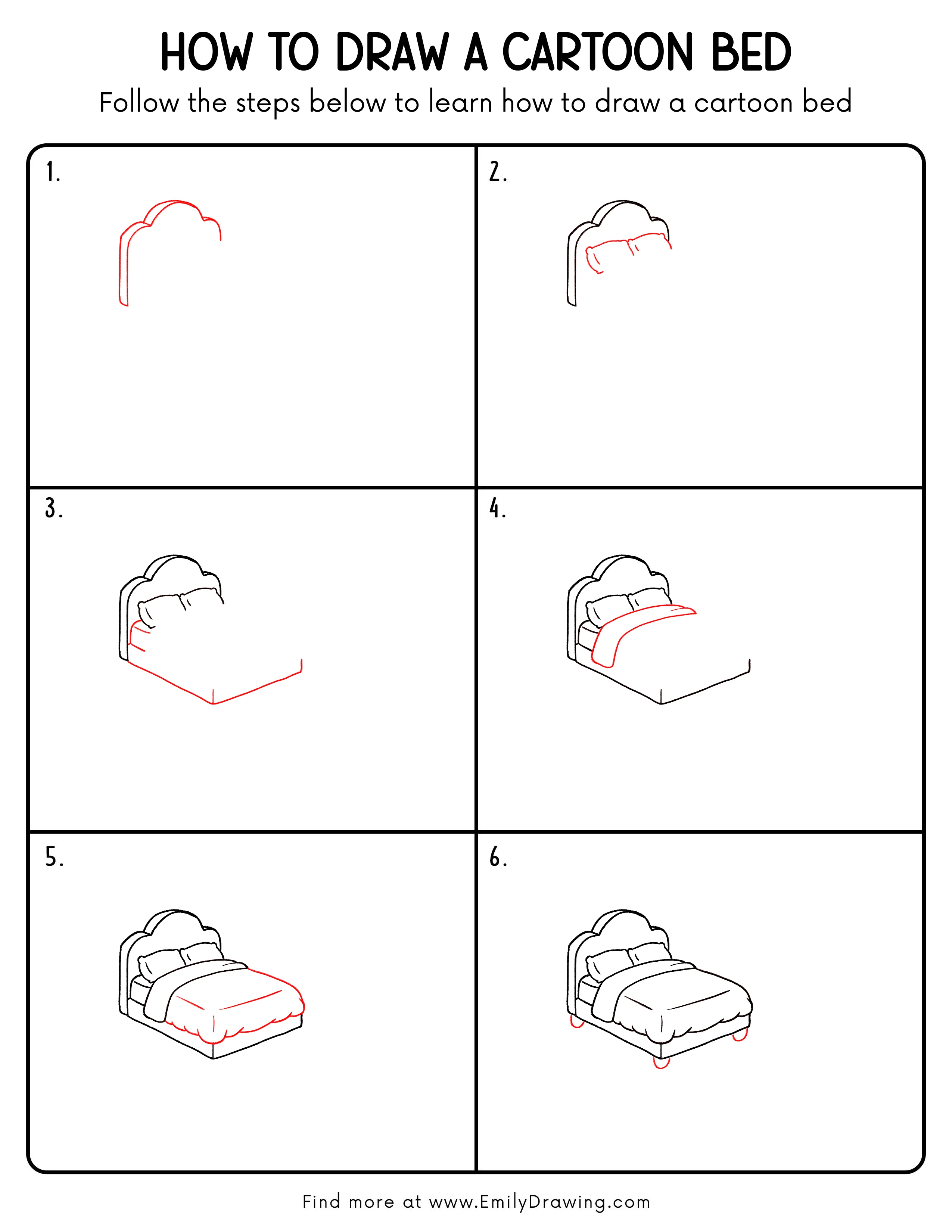 Printable Cartoon Bed Drawing Guide